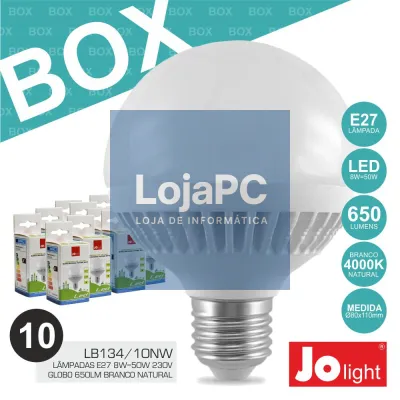 BOX 10 LÂMPADAS E27 8W=50W 230V GLOBO 650LM BRANCO NATURAL