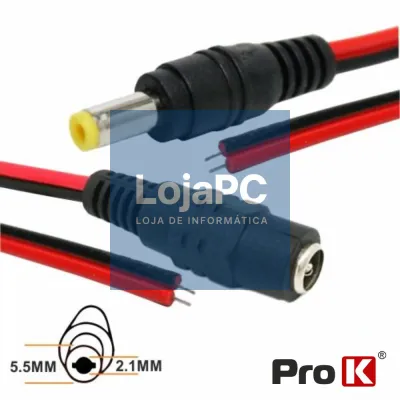 CABO ALIMENTAÇÃO DC 1 MACHO / 1 FÊMEA 20CM PROK