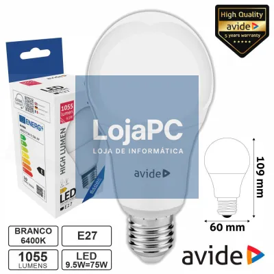 Lâmpada LED E27 Globo A60 9.5W 230V 6400K 1055lm AVIDE