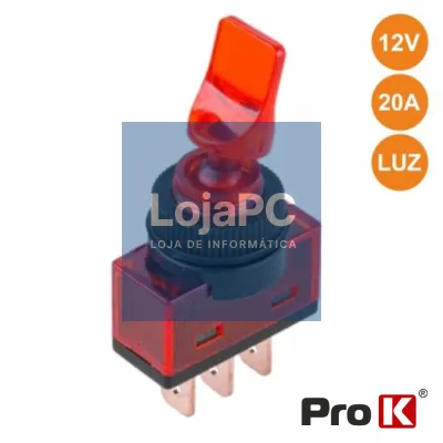 INTERRUPTOR ALAVANCA ON-OFF 20A/12V LUMINOSO VERMELHO PROK