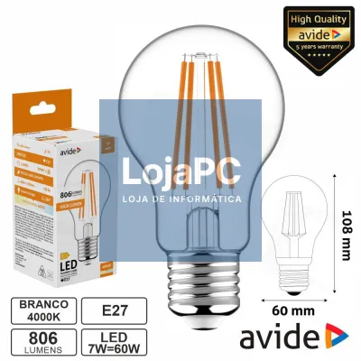Lâmpada LED E27 Globo Filamento 7W 230V 4000K 806lm AVIDE