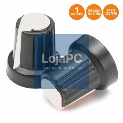 BOTÃO P/ POTENCIOMETRO PRETO C/ LINHA BRANCA 15x17MM