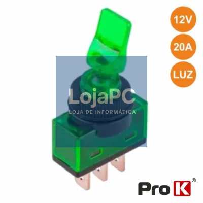INTERRUPTOR ALAVANCA ON-OFF 20A/12V LUMINOSO VERDE PROK