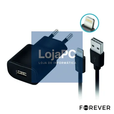 ALIMENTADOR COMUTADO + CABO LIGHTNING USB TIPO A FOREVER