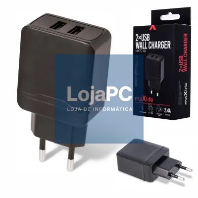 Alimentador Compacto 2 USB 5V 2.4A Preto