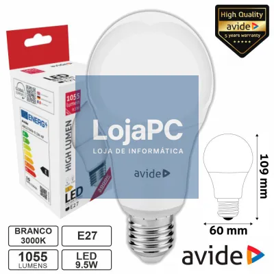 Lâmpada LED E27 Globo A60 9.5W 230V 3000K 1055lm AVIDE