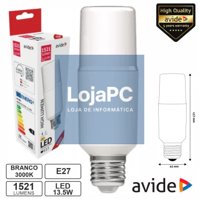 Lâmpada LED E27 Stick T45 13.5W 230V 3000K 1521lm AVIDE