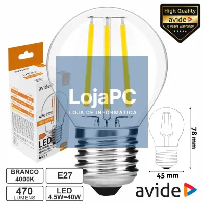 Lâmpada LED E27 Globo Filamento 4.5W 230V 4000K 470lm AVIDE