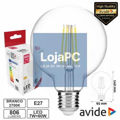 Lâmpada LED E27 Globo Filamento 7W 230V 2700K 806lm AVIDE
