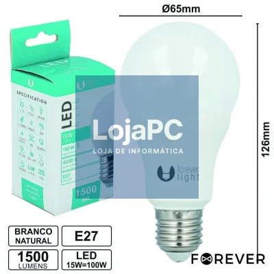 LÂMPADA LED E27 GLOBO A65 15W 230V 4000K 1500LM