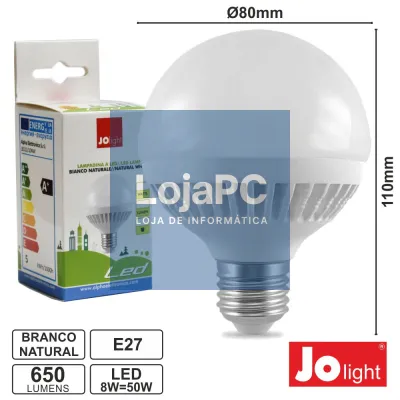 LÂMPADA E27 8W=50W 230V LEDS GLOBO BRANCO NATURAL 650LM