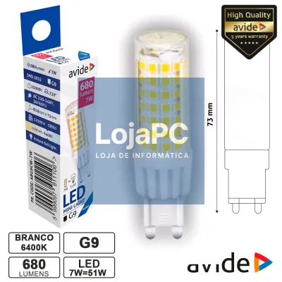 LÂMPADA LED G9 7W 230V 6400K 680LM AVIDE