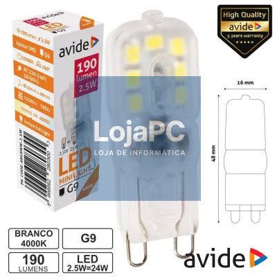 LÂMPADA LED G9 2.5W 230V 4000K 190LM AVIDE