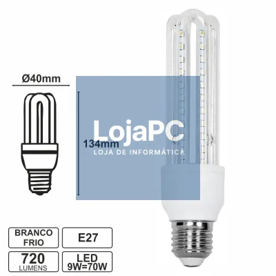 LÂMPADA E27 9W=70W 230V LED 3U BRANCO FRIO 720LM