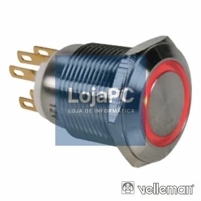 INTERRUPTOR REDONDO DE METAL SPDT 1NO 1NC ANEL VERMELHO 19MM