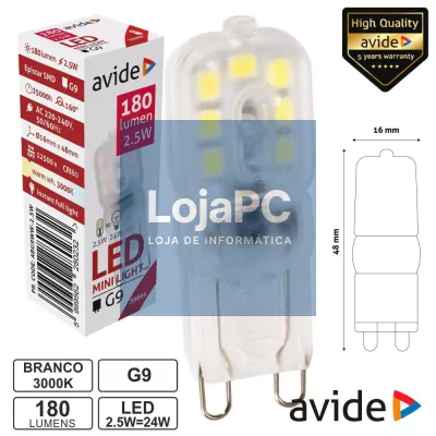 LÂMPADA LED G9 2.5W 230V 3000K 180LM AVIDE