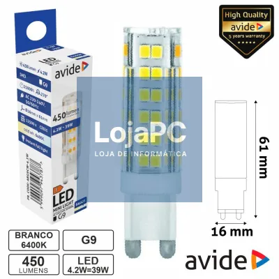 Lâmpada LED G9 4.2W 230V 6400K 450lm AVIDE