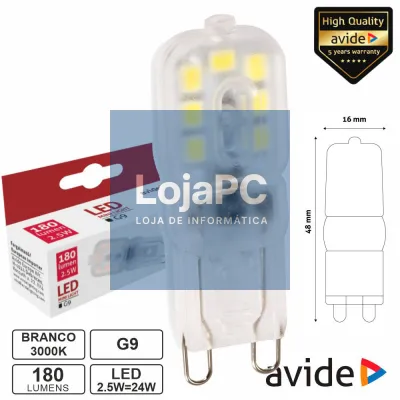 Lâmpada LED G9 2.5W 230V 3000K 180lm AVIDE