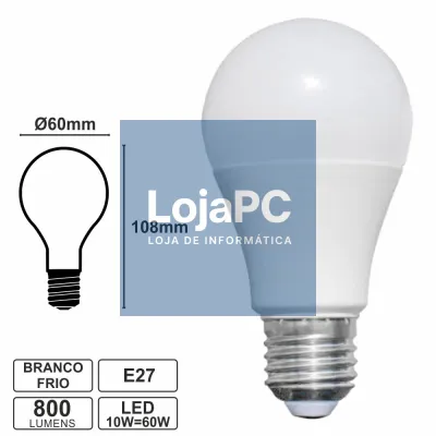 LÂMPADA E27 10W=60W 230V GLOBO 6400K BRANCO FRIO 800LM
