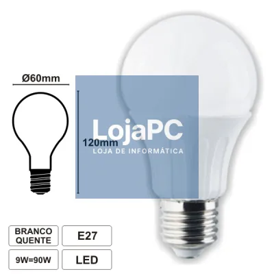LÂMPADA E27 9W=90W 230V LED GLOBO BRANCO QUENTE 615LM