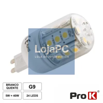 LÂMPADA G9 5W 12V 24 LEDS SMD 5050 BRANCO QUENTE