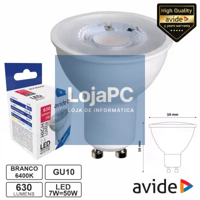 Lâmpada LED GU10 Spot 36º 7W 230V 6400K 630lm AVIDE