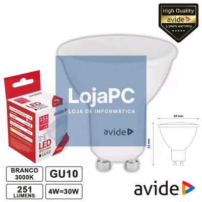 LÂMPADA LED GU10 SPOT 4W 230V 3000K 251LM AVIDE