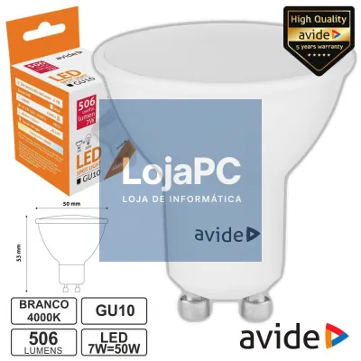 LÂMPADA LED GU10 SPOT 7W 230V 4000K 506LM AVIDE