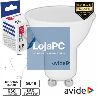 LÂMPADA LED GU10 SPOT 7W 230V 6400K 515LM AVIDE