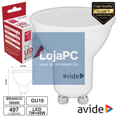 LÂMPADA LED GU10 SPOT 7W 230V 3000K 497LM AVIDE