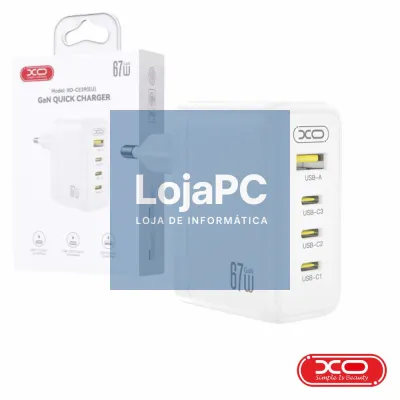 Alimentador 1x USB-A 3x USB-C PD 67W GaN Branco XO