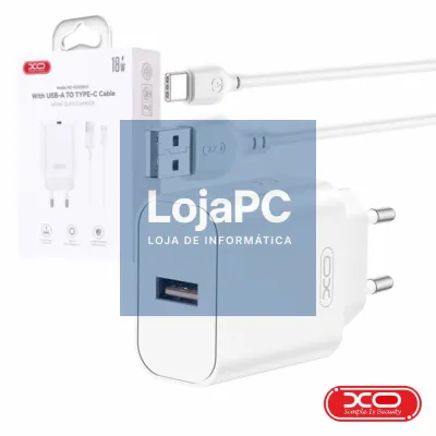 Alimentador USB-A QC 3.0 18W + Cabo USB-A/USB-C Branco XO