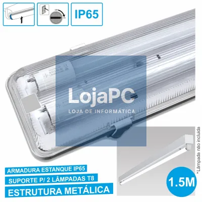 ARMADURA ESTANQUE 1.5M P/ 2 LÂMPADAS LED TUBULAR T8