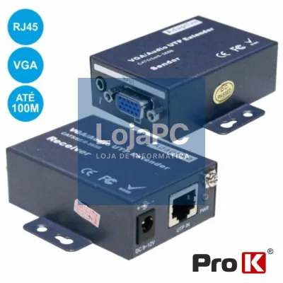 RECEPTOR E TRANSMISSOR VGA VIA RJ45 CAT5 100M PROK