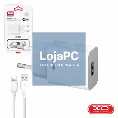 Alimentador USB-A 2.4A Branco + Cabo USB-A P/ Lightning XO