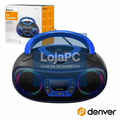 Rádio Portátil Leitor FM/BT/CD/USB Colunas 2x2W LEDS DENVER