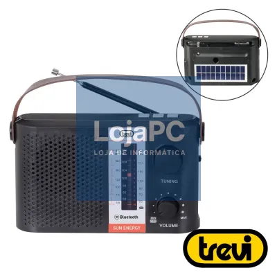Rádio Portátil AM/FM/BT Clássico Preto C/ Painel Solar TREVI