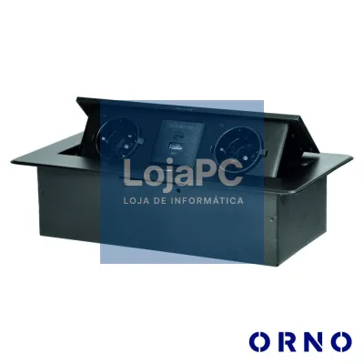 Tomada Elétrica Encastrar 2x Schuko 2x USB Preta ORNO