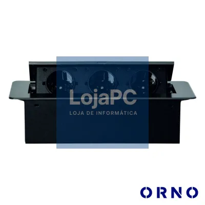 Tomada Elétrica Encastrar 3x Schuko Preta ORNO