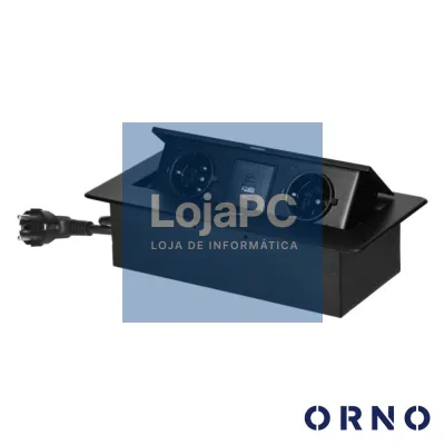 Tomada Elétrica Encastrar 2x Schuko 2x USB Preto ORNO