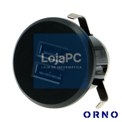 Tomada C/ 2 Saídas USB P/ Secretária 5V / 2.1A Preto ORNO