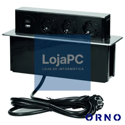 Tomada Elétrica C/ 3 Saídas P/ Secretária 1 USB Preto ORNO