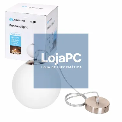 Candeeiro Teto E27 Globo de Vidro 1.6m Branco