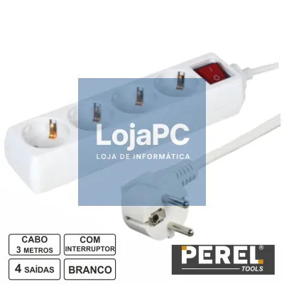 TOMADA ELÉTRICA C/ 4 SAÍDAS INTERRUPTOR 3M BRANCO PEREL