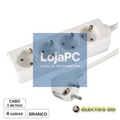 TOMADA ELÉTRICA C/ 4 SAÍDAS 3M BRANCO EDH