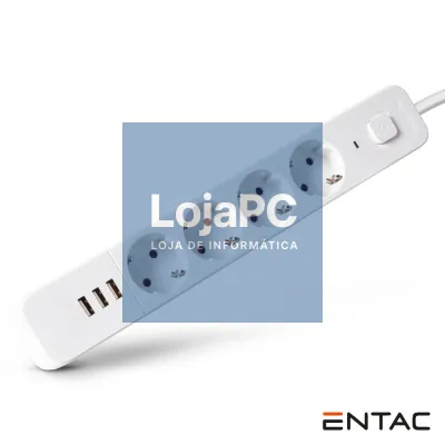 Extensão Elétrica 4x Schuko +3 USB C/ Interruptor 1.5m ENTAC