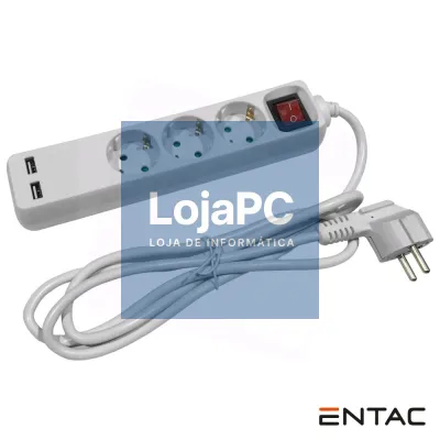 Tomada Elétrica C/ 3 Saídas + 2 USB e Interruptor 1.5m ENTAC