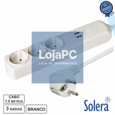 TOMADA ELÉTRICA C/ 3 SAÍDAS 1.5M 2USB 2.1A SOLERA