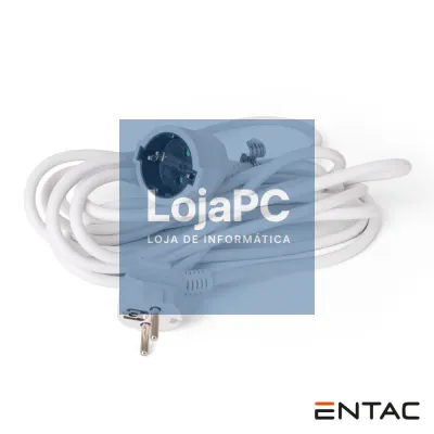 Cabo Extensão Tomada Elétrica 1x Schuko 3m Branco ENTAC