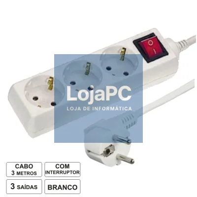 TOMADA ELÉTRICA C/ 3 SAÍDAS INTERRUPTOR 3M